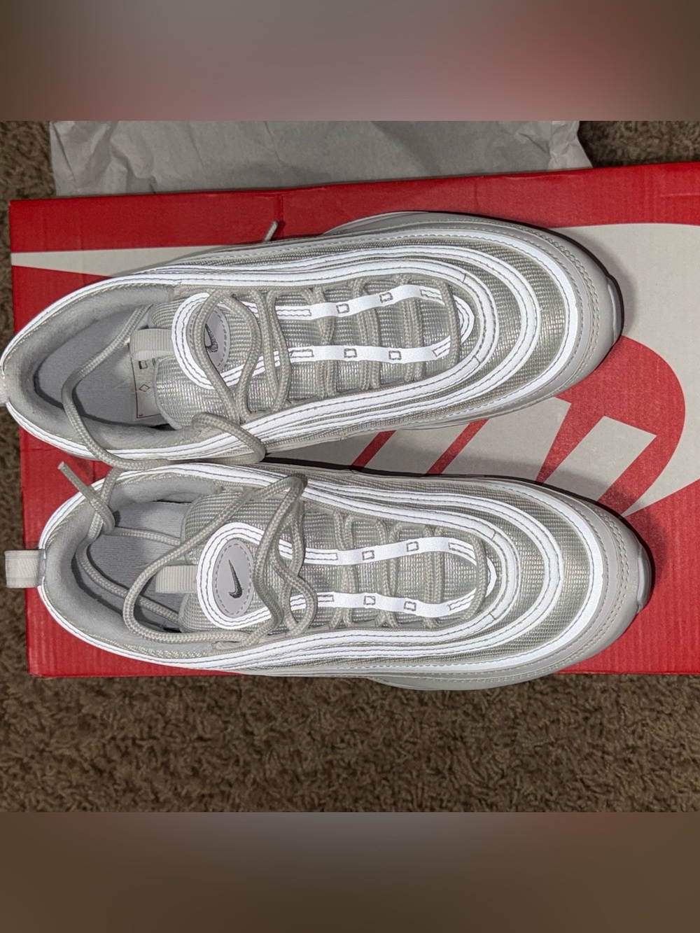 Nike Air Max 97 Triple White Wolf Grey Men’s 6.5 / Women’s 8 921826-101 Like New - Picture 7 of 16
